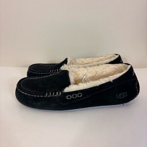 UGG Black Suede Slippers with Fur Lining Women’s 8